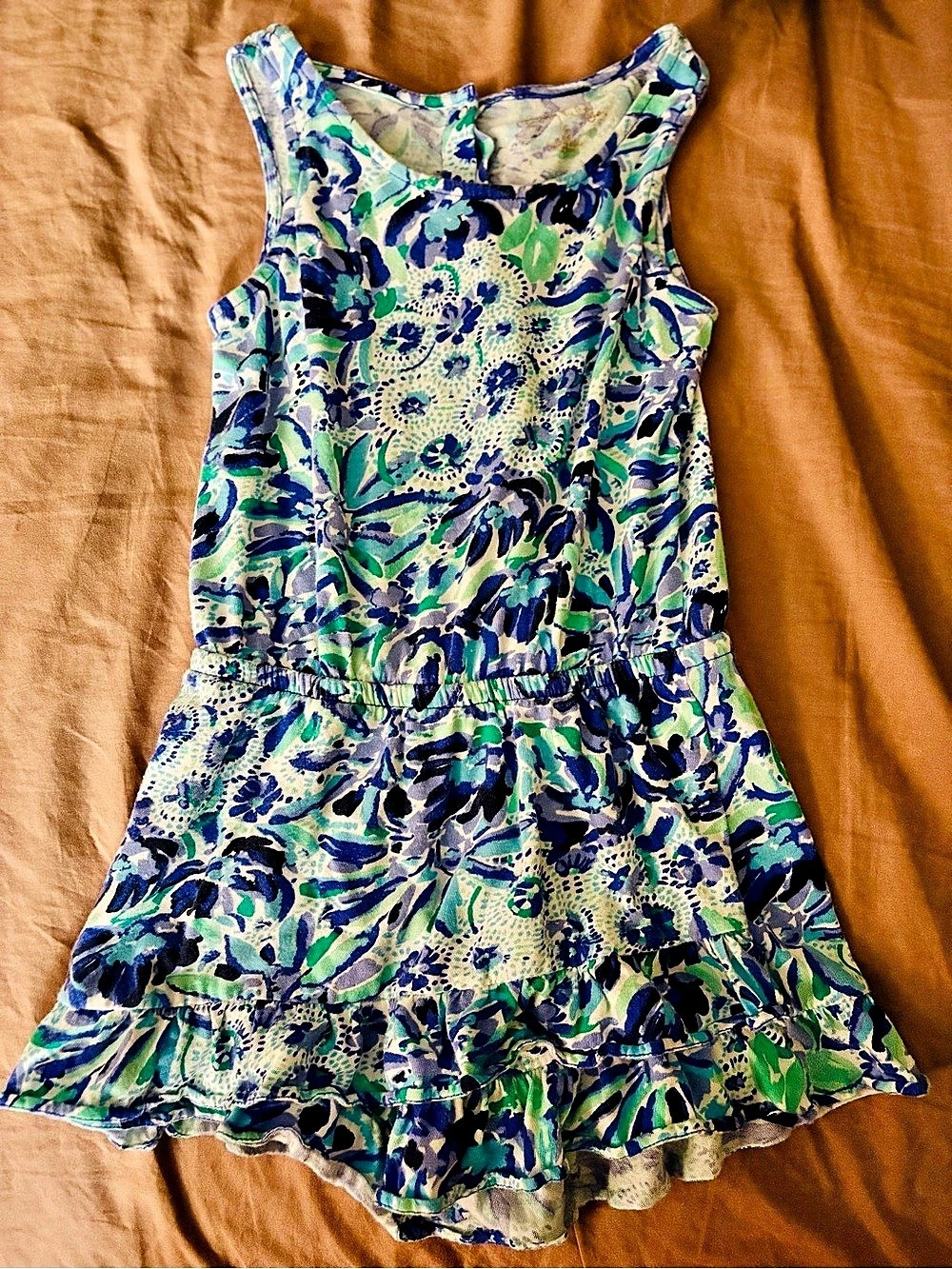 Lilly Pullitzer Girls Floral Mini Dress in Blue & Green EUC Size 4/5